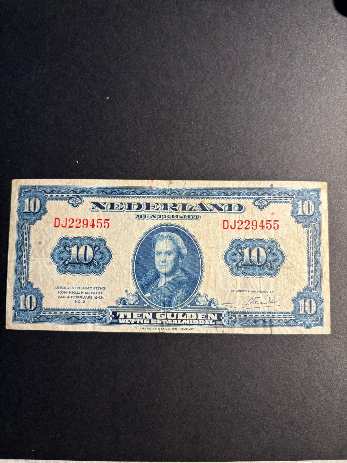 Nederlands 10 Gulden Biljet 1945 - Zf plus, Ophalen of Verzenden, 10 gulden, Los biljet