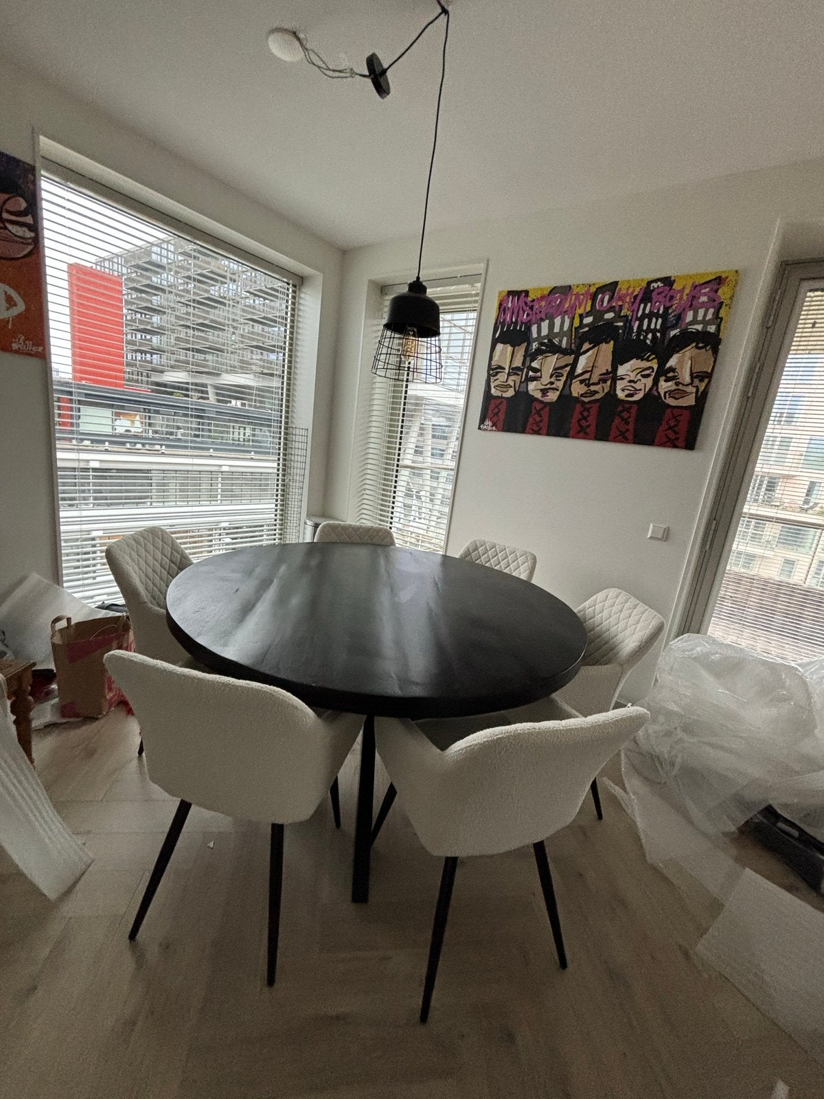 Ronde eettafel 150cm met stalen kruispoot, Huis en Inrichting, Tafels | Eettafels, Ophalen, 100 tot 150 cm, 150 tot 200 cm, Rond