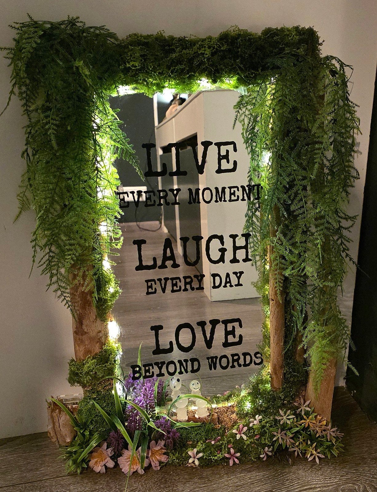Unieke handgemaakte sfeervolle spiegel met Quote en LED, Ophalen, Minder dan 50 cm, Nieuw, Minder dan 100 cm