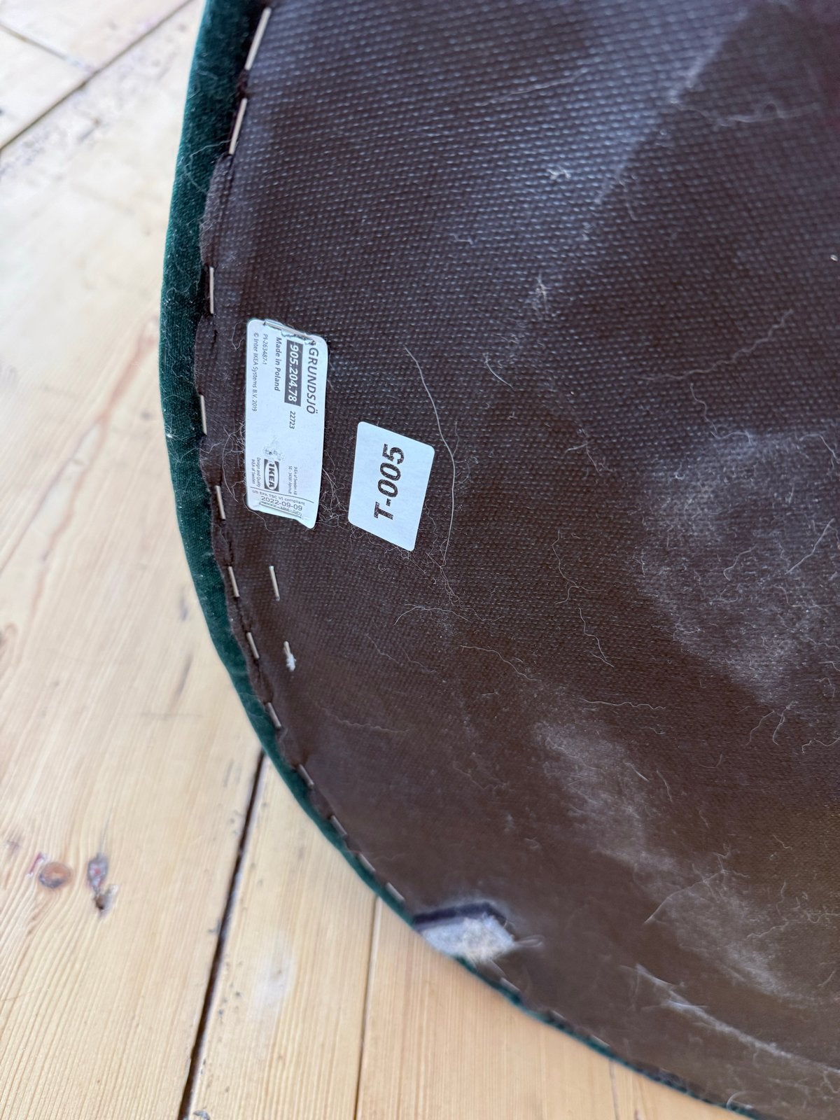 IKEA GRUNDSJÖ poef, Djuparp donkergroen, Ophalen, Zo goed als nieuw, Stof, 50 tot 75 cm