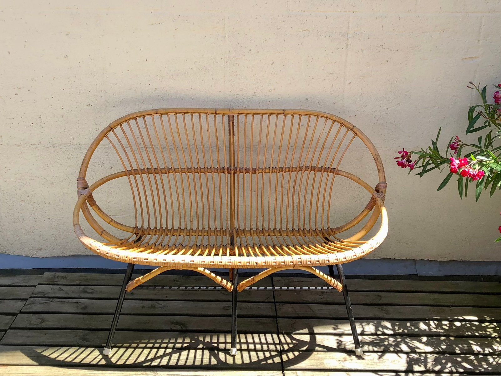 Vintage rotan tweezits bankje, Ophalen