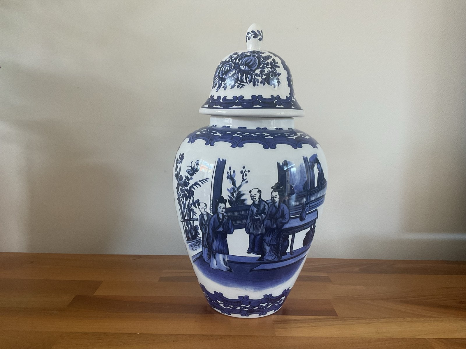 Prachtige Chinese gemberpot met deksel, blauw-wit porselein, Ophalen of Verzenden