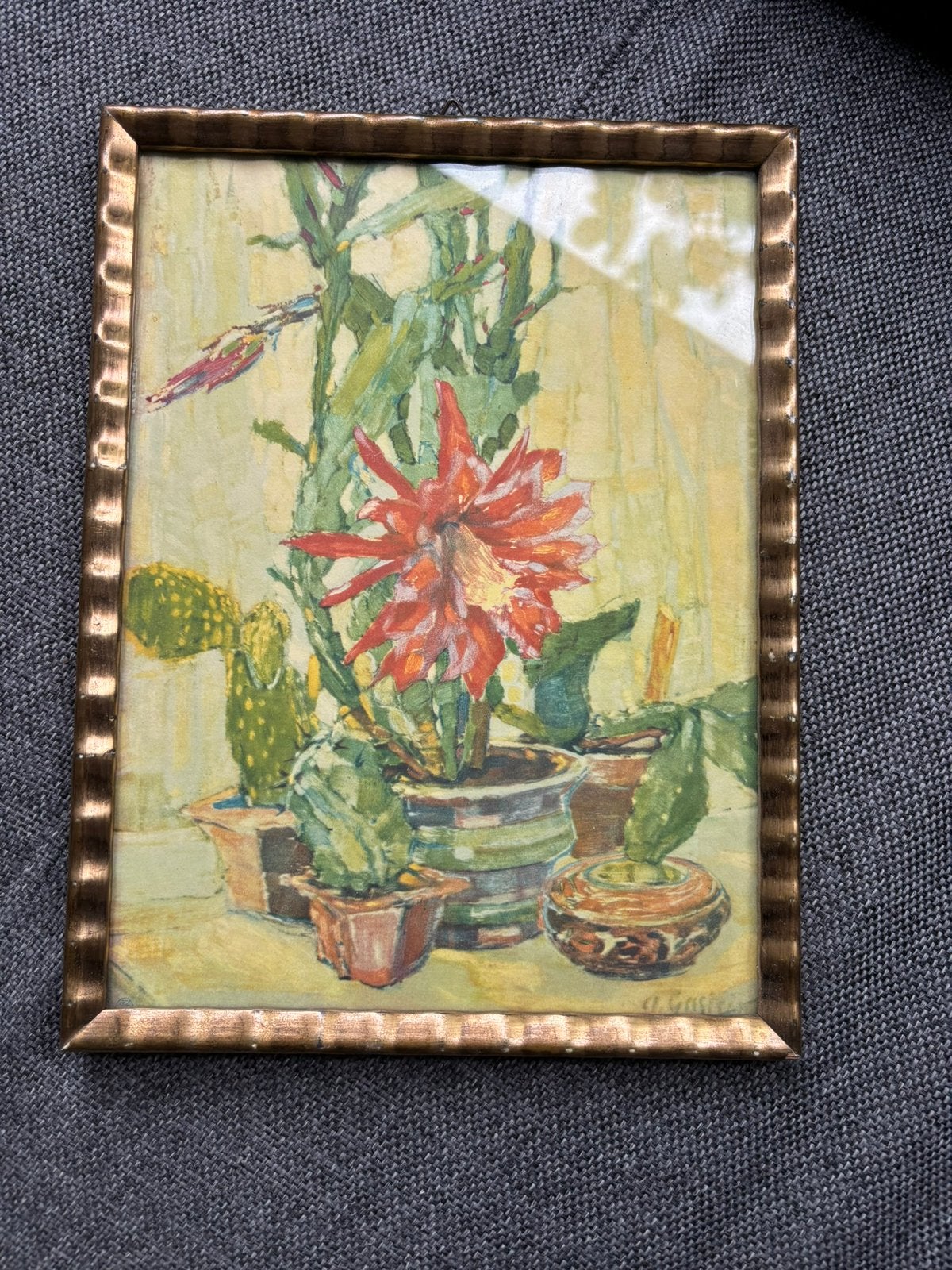 Vintage schilderij Anna Gasteiger - Stilleben mit Kakteen, Ophalen of Verzenden
