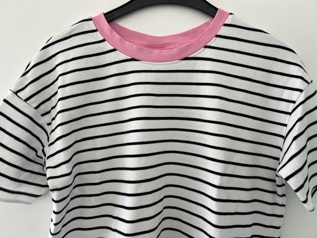 Bonprix, super leuke gestreept shirt met roze hals mt 40/42., Kleding | Dames, Bonprix, Wit, Maat 42/44 (L), Ophalen of Verzenden