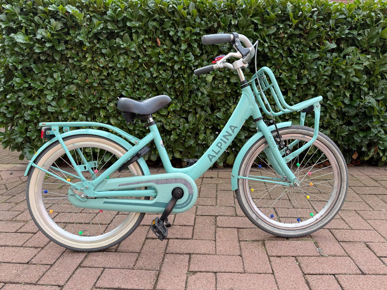 Alpina kinderfiets met voordrager - Zo goed als nieuw, Fietsen en Brommers, Ophalen, Terugtraprem, 20 inch, Handrem