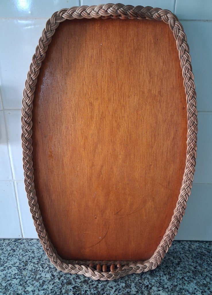 Vintage dienblad, Huis en Inrichting, Gebruikt, Ophalen of Verzenden, Decoratieve rand, Ovaal
