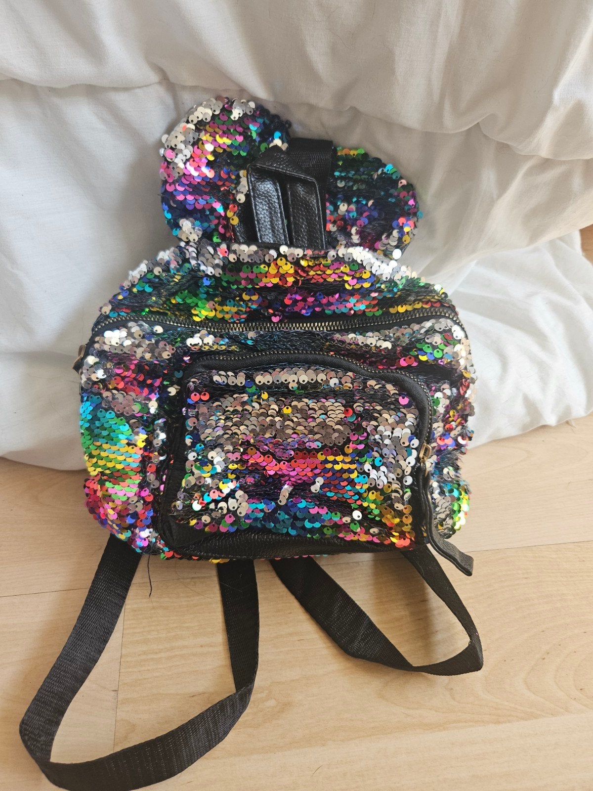 Glitterende Mini Rugzak - Kleurrijke Pailletten, Gebruikt, Minder dan 30 cm, Minder dan 25 cm, Ophalen