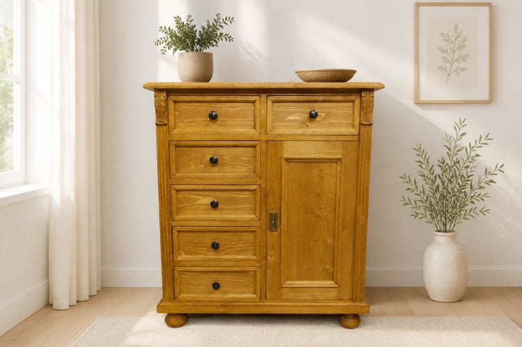 Grenen Commode Dressoir Ladenkast Kast Landelijk, Met deur(en), Grenenhout, 25 tot 50 cm, 50 tot 100 cm