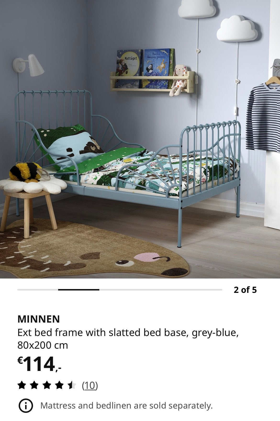 Ikea Minnen meegroeiend bed, blauw/groen goede staat, Ophalen, 85 tot 100 cm, Zo goed als nieuw, Matras