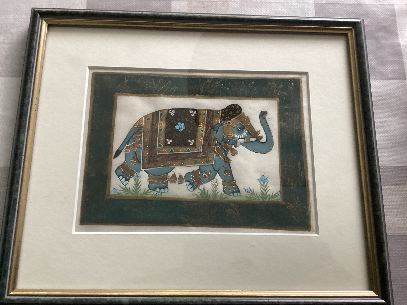 Ingelijste Indiase olifant schildering, S.M. Yunus, Schilderij, India, Ophalen of Verzenden, Papier/karton