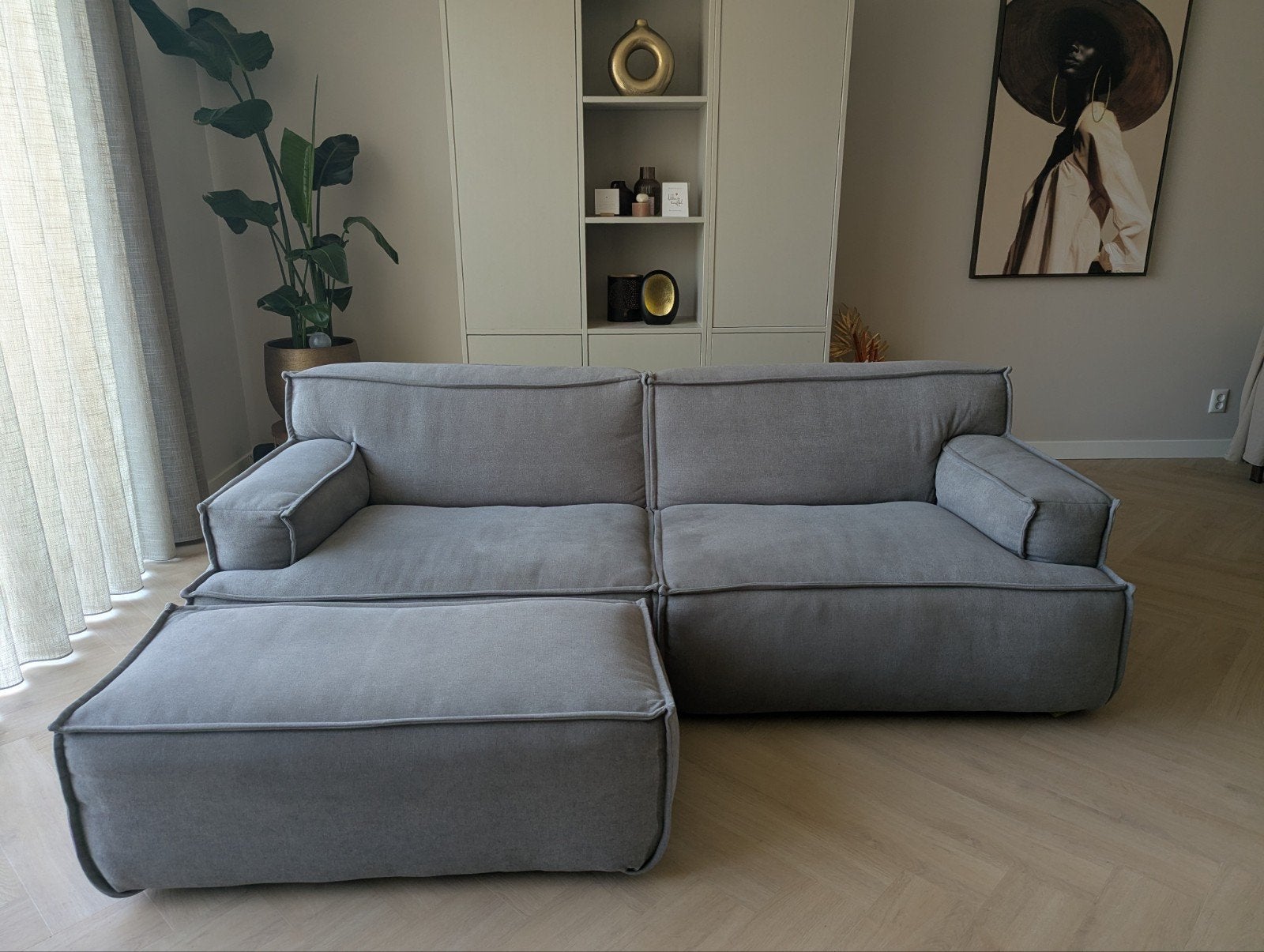bank 2,5 zits met hocker grijs model Candy, Huis en Inrichting, Ophalen, Hoekbank, Driepersoons, 75 tot 100 cm