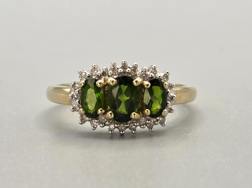 Gouden Vintage bi-color ring smaragd en diamant. 2026/292., ., Ophalen of Verzenden, Zo goed als nieuw, Met edelsteen