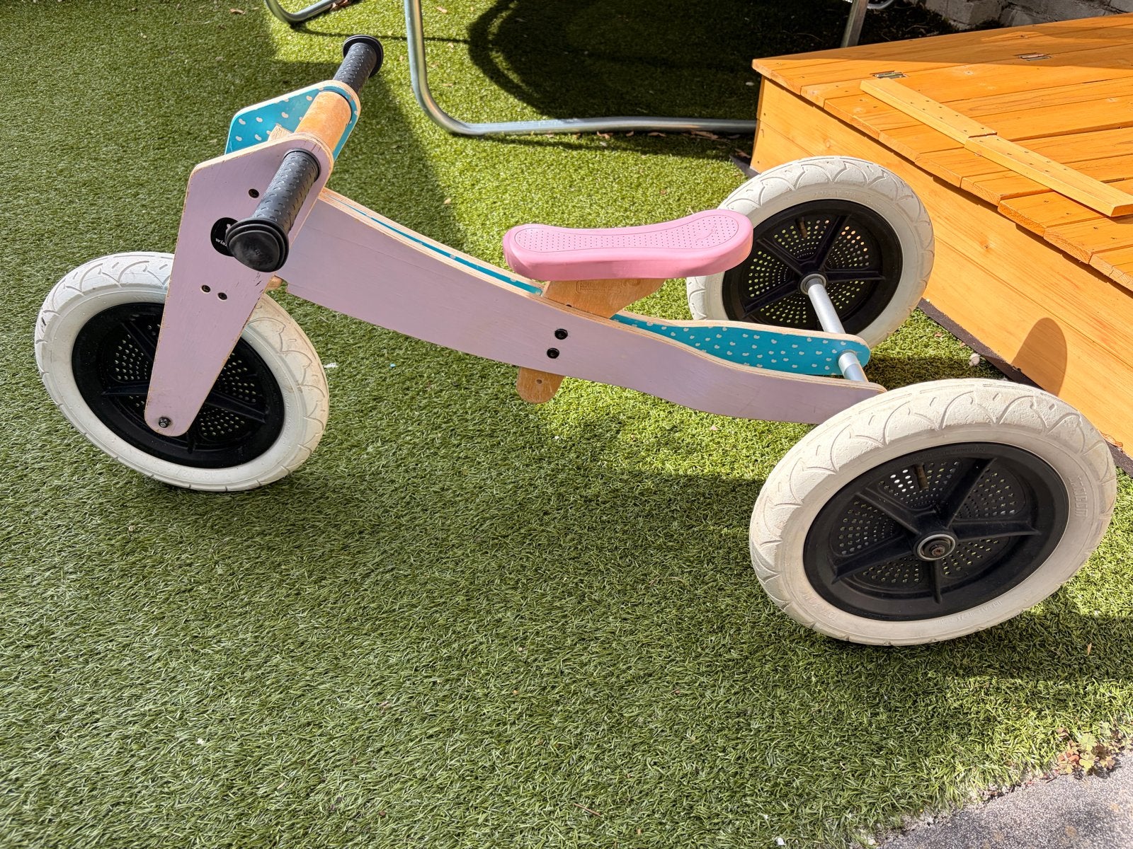 Wishbone 3-in-1 loopfiets roze/lichtblauw, Ophalen, Gebruikt, Verstelbare zitting