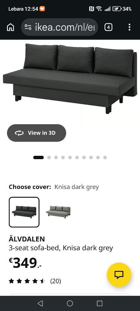 ÄLVDALEN 3-seat sofa-bed, Knisa dark grey, Ophalen, Zo goed als nieuw, Tweepersoons, Grijs
