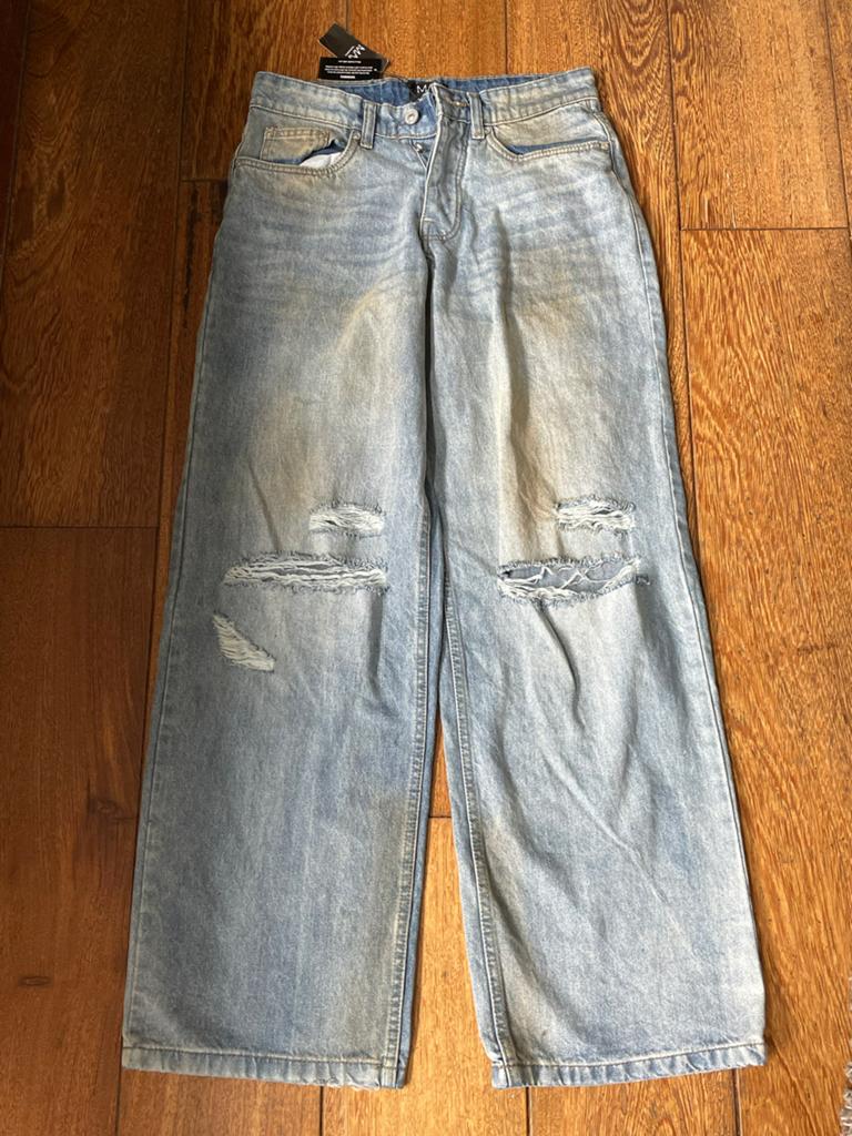 BoohooMAN Wide Leg Jeans met scheuren maat 44, Ophalen of Verzenden, Nieuw, Blauw, W32 (confectie 46) of kleiner