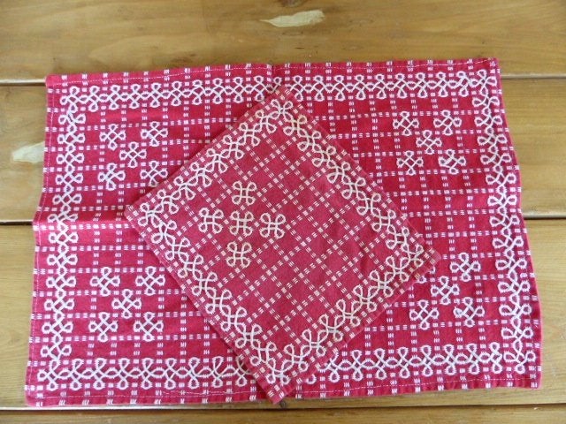 Beiers bont bruin rood beige schortje ophangkoord placemat, Ophalen of Verzenden, Katoen, Bruin, Servet