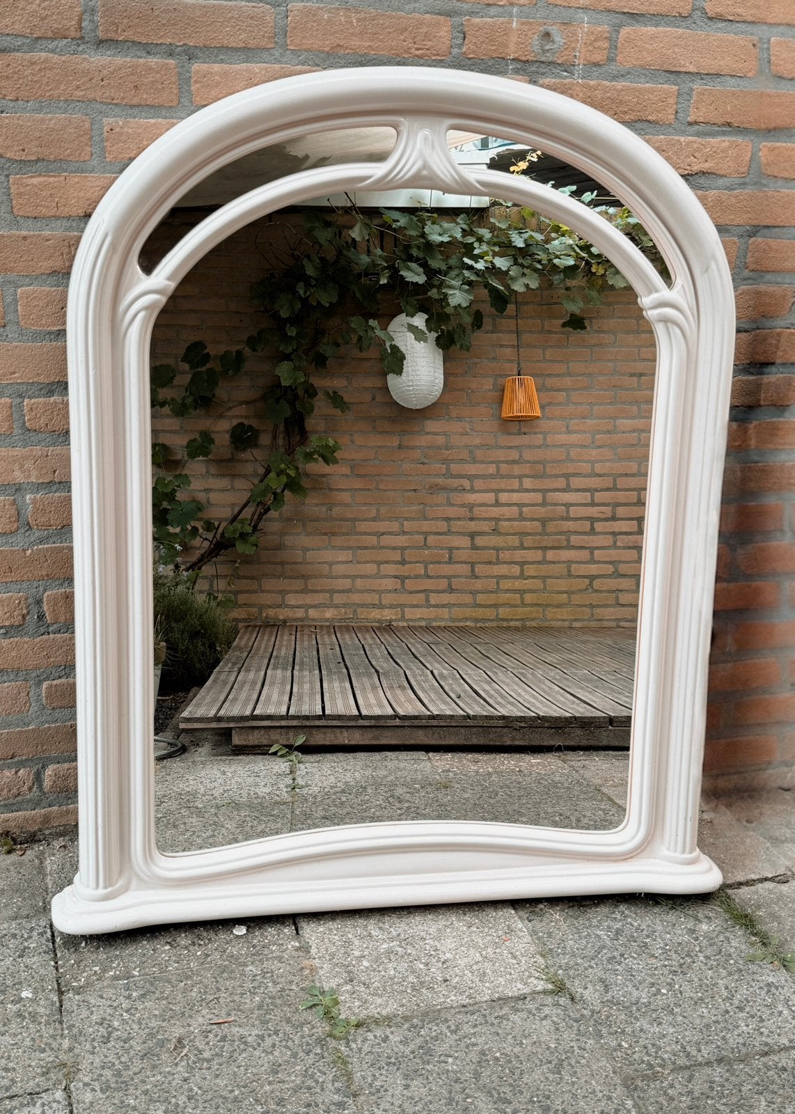 Grote vintage Space Age Boog spiegel, Huis en Inrichting, Woonaccessoires | Spiegels, Gebruikt, 75 tot 100 cm, Minder dan 100 cm