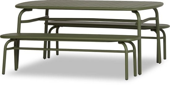 Tuintafel van Lanterfant mos groen met 2 bankjes, Tuin en Terras, Ophalen, Gebruikt, Rechthoekig, Kunststof