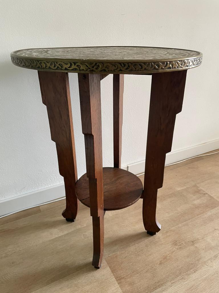 Art deco rooktafeltje met koperen blad, Ophalen of Verzenden