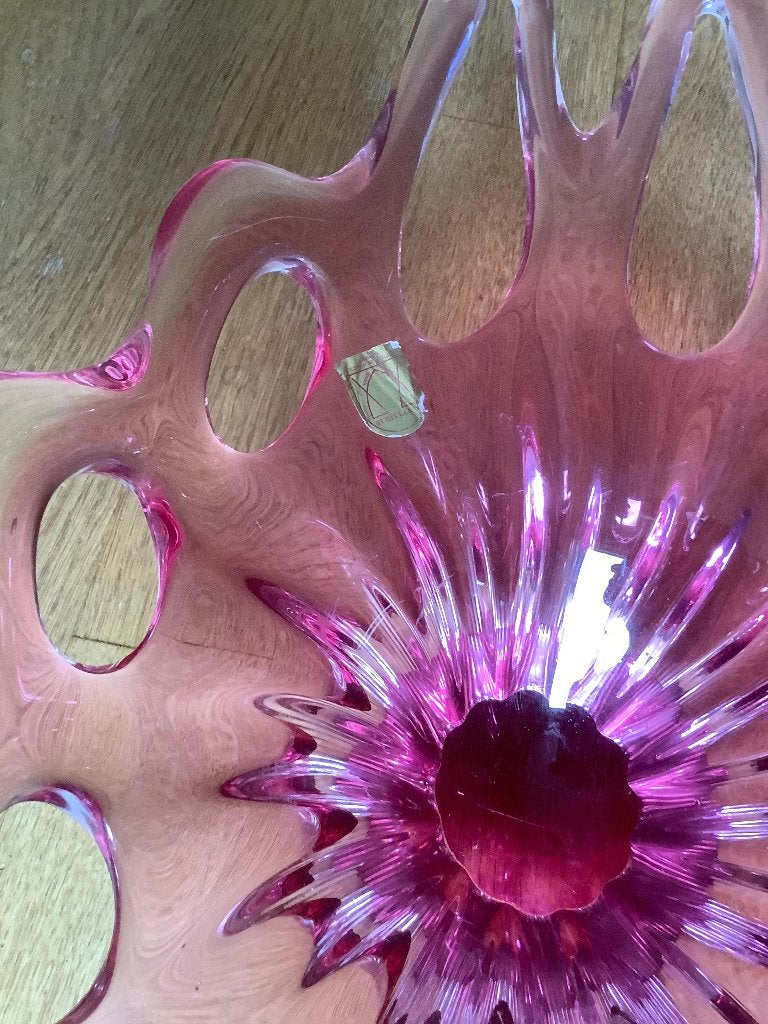 Vintage roze/ cranberry kunstglasschaal, Antiek en Kunst, Antiek | Glas en Kristal, Ophalen