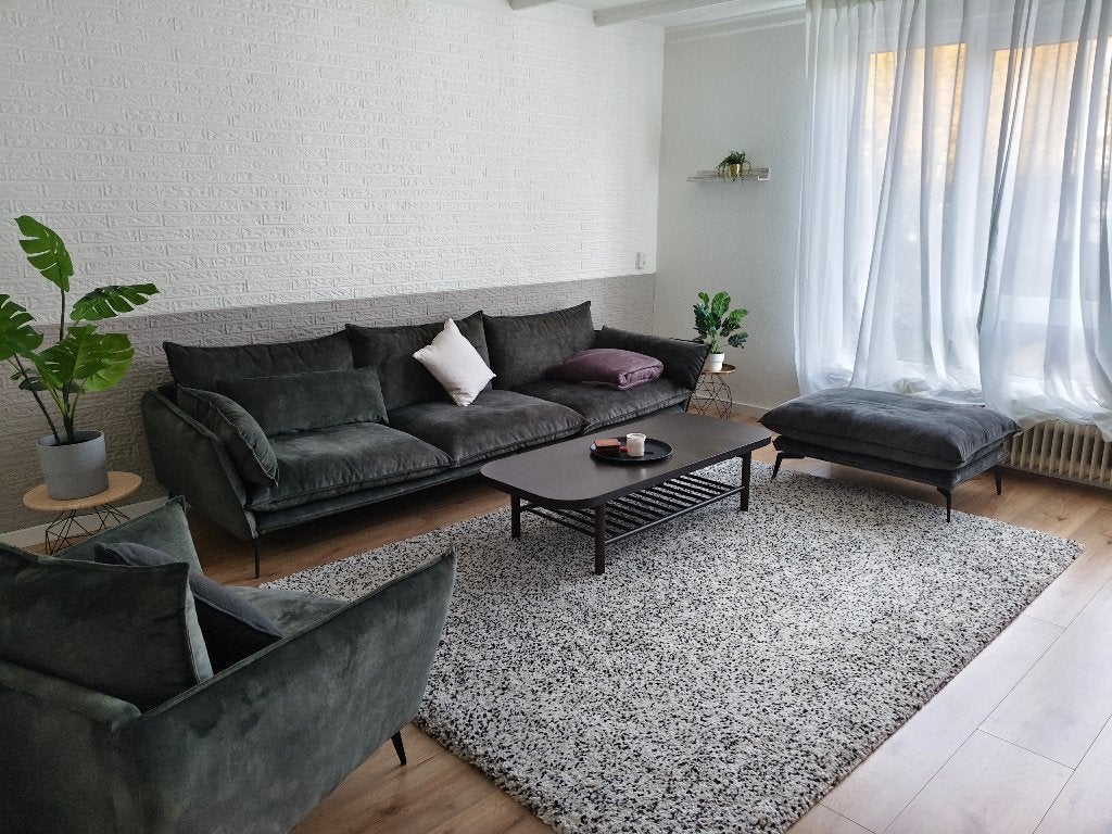 complete woonkamer set: bank, fauteuil, tafel & kleed, Ophalen