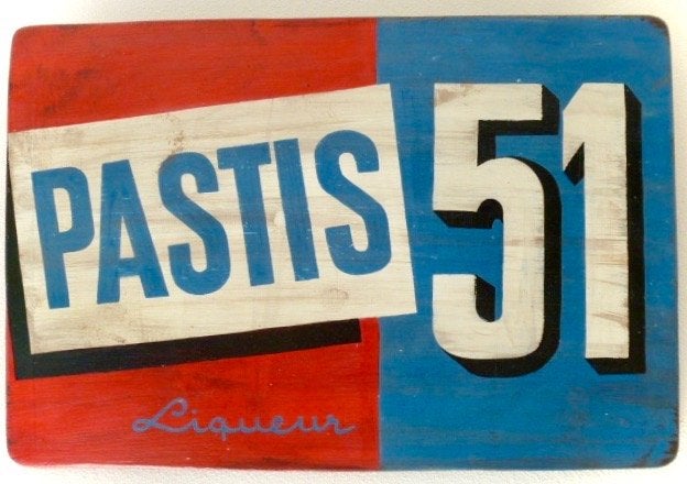 Handgeschilderd Frans bord Ricard/Pastis/vintage/reclame, Reclamebord, Ophalen of Verzenden, Zo goed als nieuw, B6