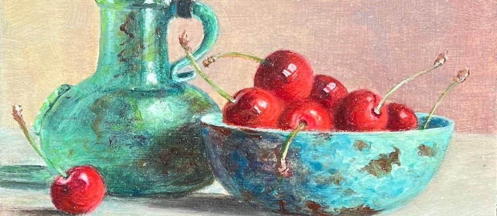 Schilderij kan, kersen in een schaal. Hans Habraken., Ophalen of Verzenden