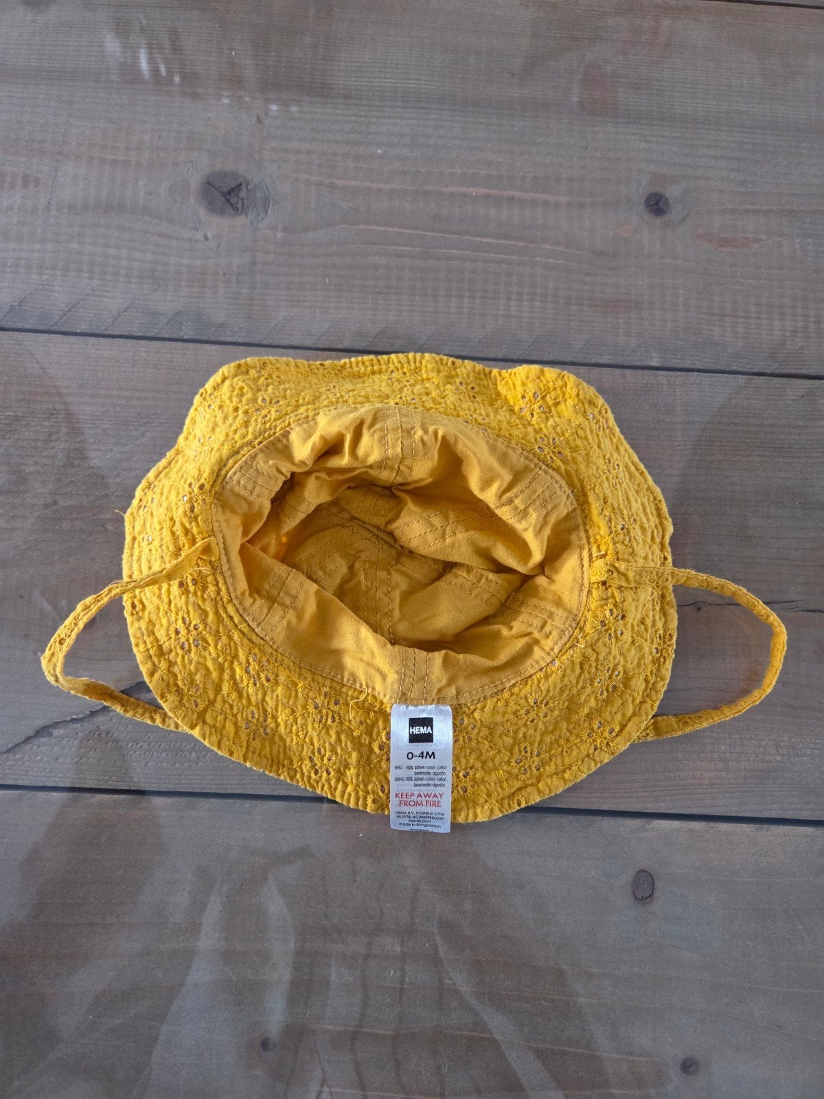 Hema Geel Baby Zomerhoedje 0-4M, Kinderen en Baby's, Babykleding | Mutsen, Sjaals en Wanten, Maat 50, Jongetje of Meisje, Ophalen of Verzenden