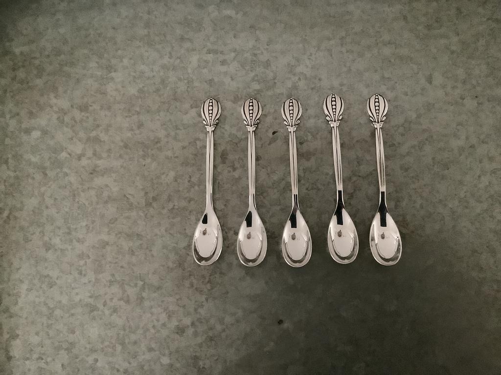 Gero 90 Verzilverde Art Deco Theelepels, Georg Nilsson, 5 st, Ophalen of Verzenden