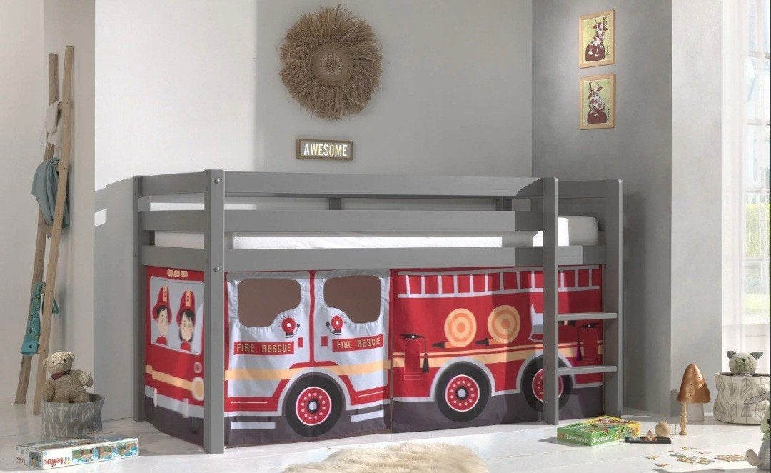 Halfhoogslaper met brandweertent - Grijs, Huis en Inrichting, Slaapkamer | Stapelbedden en Hoogslapers, Ophalen, Eenpersoons, Minder dan 160 cm