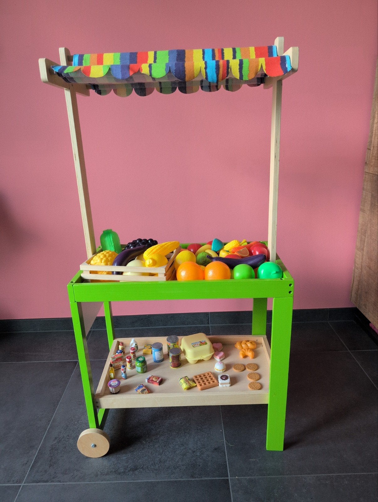 Houten speelgoed marktkraam met groenten en fruit, Ophalen, Jongen of Meisje