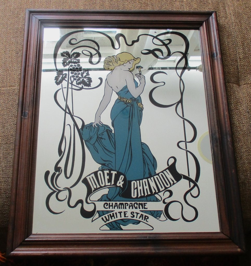 Moët &  Chandon spiegel Alphonse Mucha art nouveau stijl, Minder dan 50 cm, Gebruikt, Ophalen of Verzenden, Minder dan 100 cm