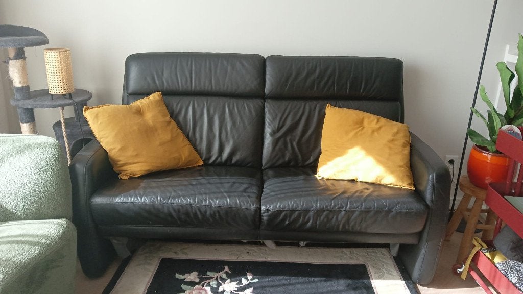 Leren bank 2 zits, Huis en Inrichting, Ophalen, Gebruikt, 150 tot 200 cm, Tweepersoons