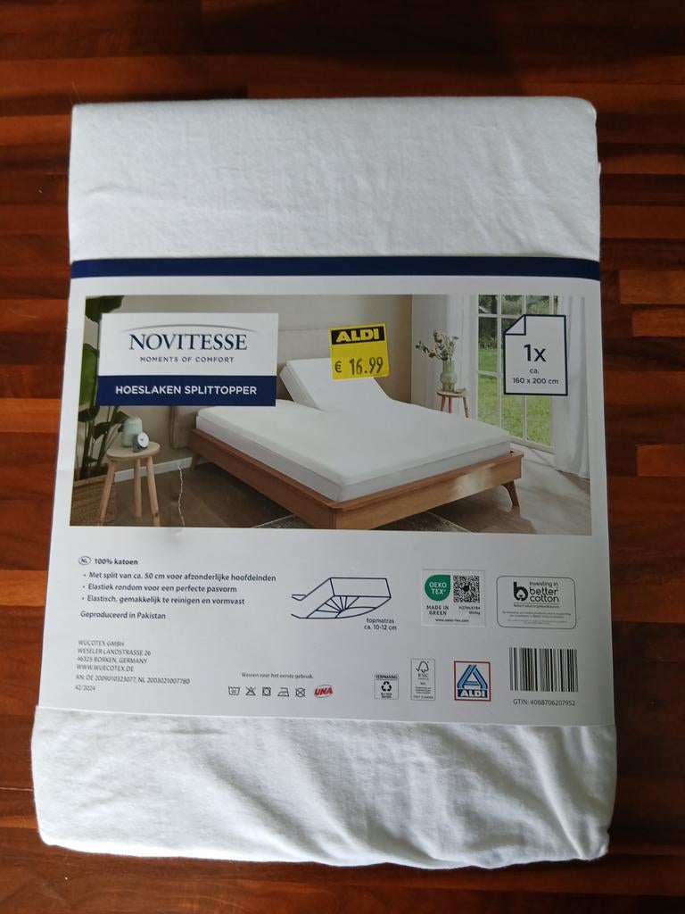 Novitesse splittopper hoeslaken 160x200 wit, Ophalen of Verzenden