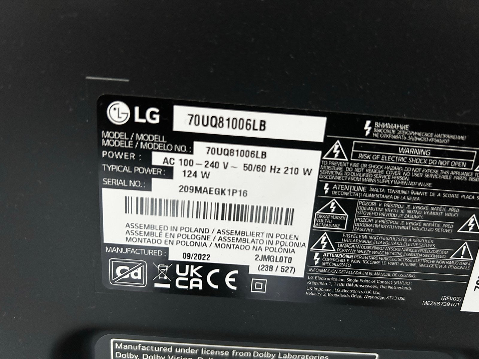LG 70UQ81006LB TV inruil Samsung Smart TV mogelijk, Ophalen, LED, Zo goed als nieuw, 100 cm of meer