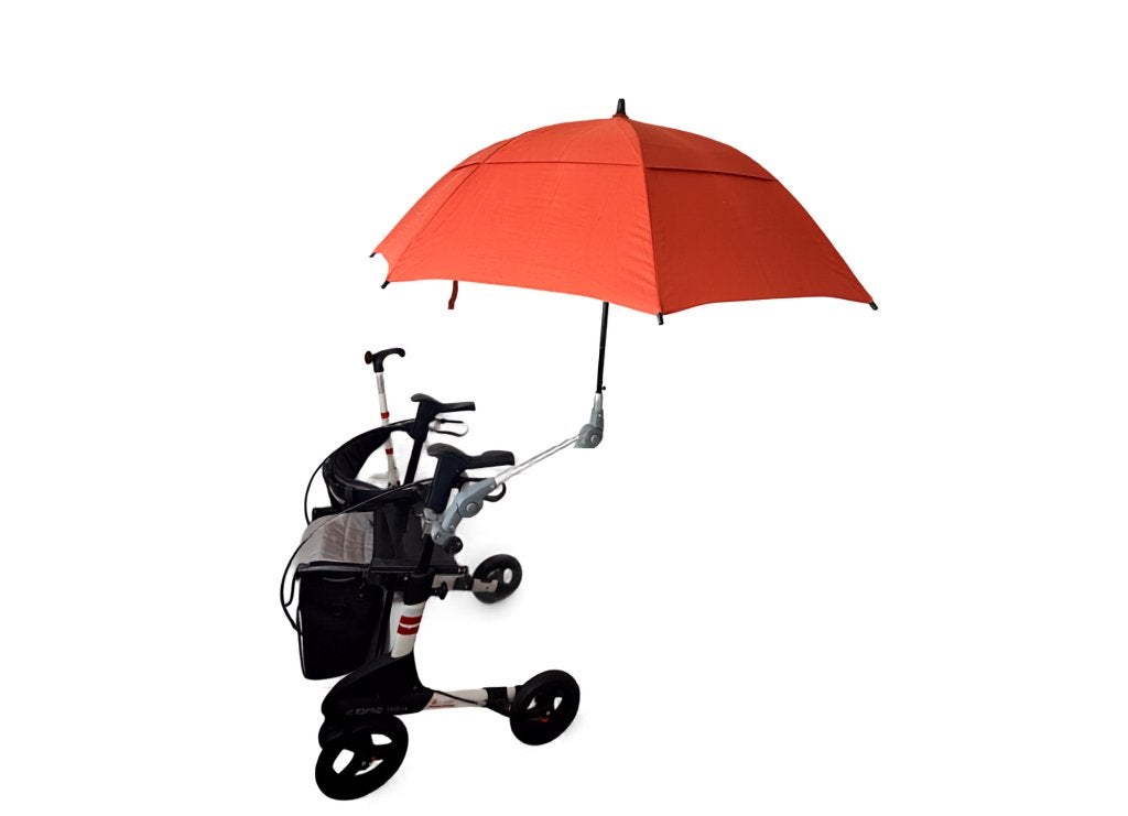Rollator met zonnescherm/paraplu en blindenstok, Diversen, Ophalen, Opvouwbaar, Zo goed als nieuw