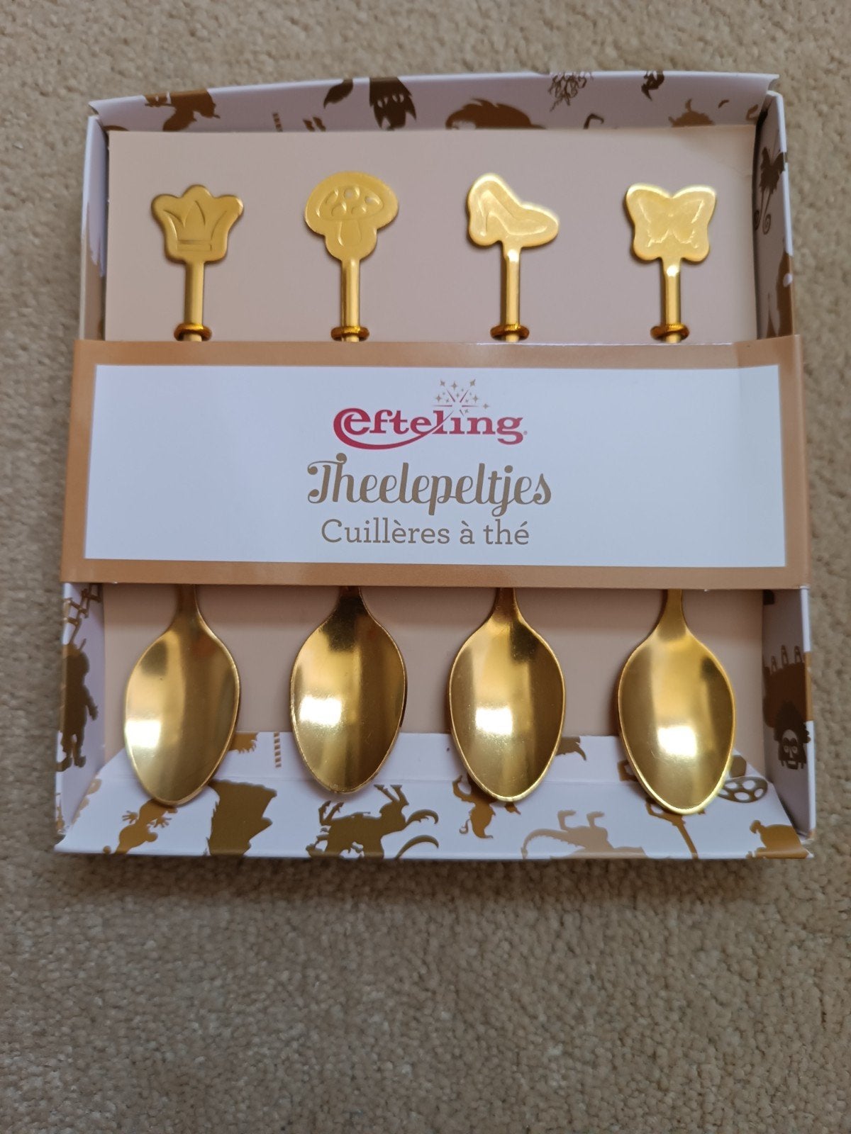 Efteling Theelepeltjes - Set van 4 Goudkleurige Lepels, Theelepel, Overige materialen, Los bestek, Nieuw
