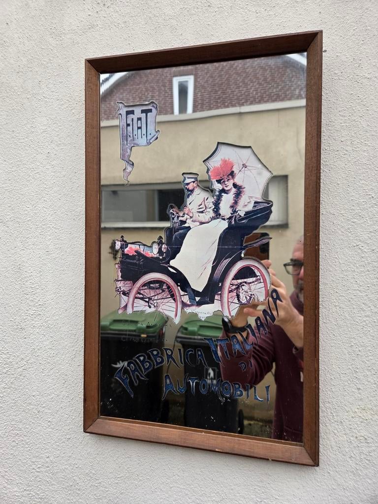 Vintage Fiat reclame spiegel, Ophalen of Verzenden, Gebruikt, Reclamebord