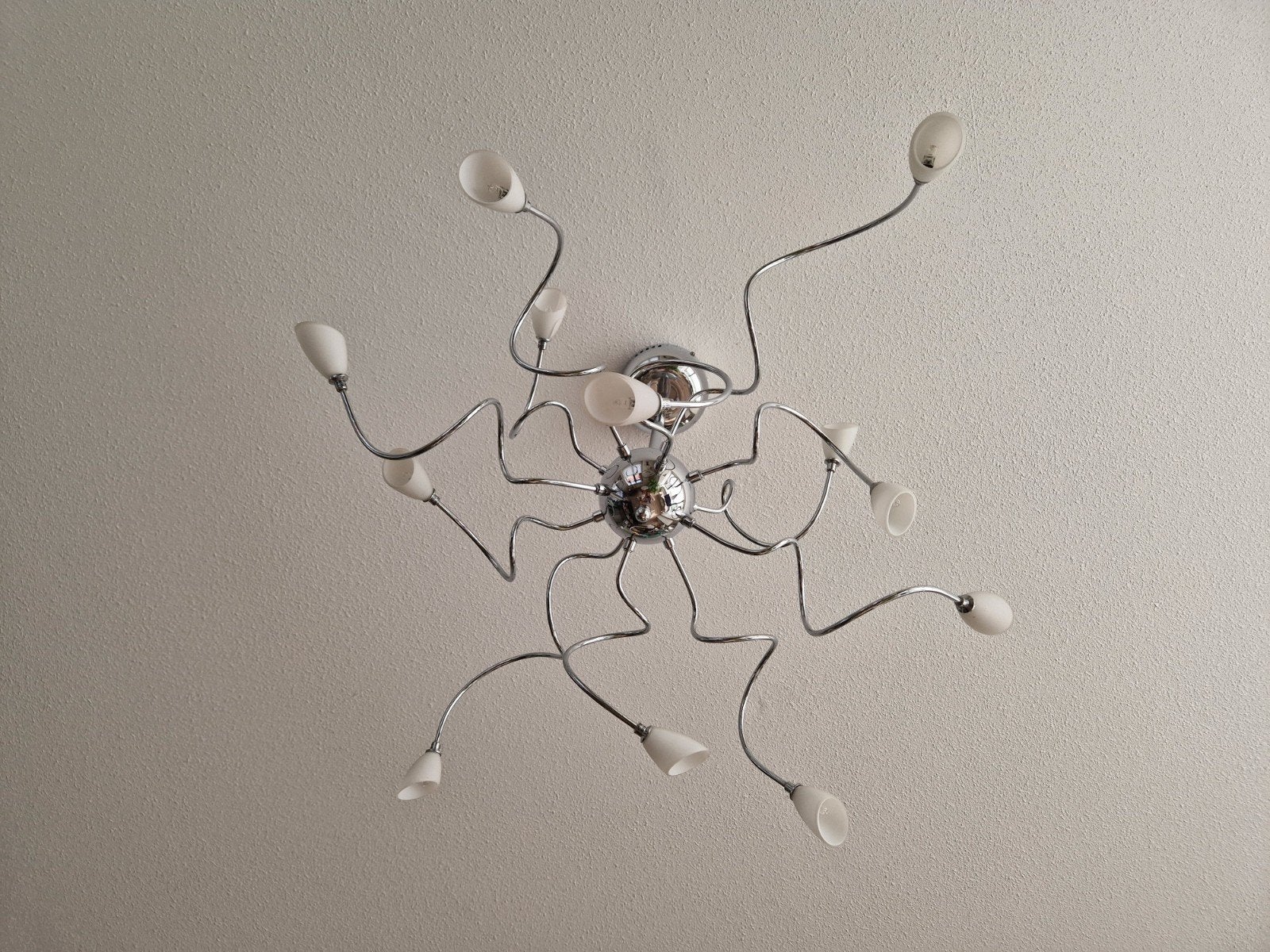 Moderne sputnik design hanglamp met 12 lichtpunten, Ophalen, E14 (klein), Zo goed als nieuw, Metaal