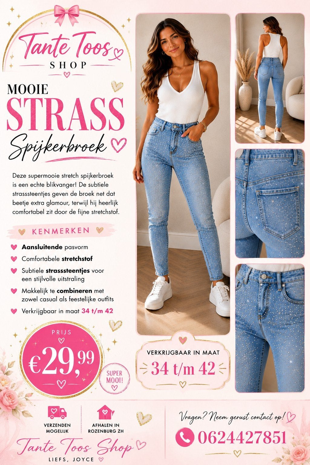 Strass Jeans–Lichtblauw, Ophalen of Verzenden
