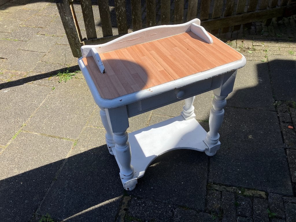 antiek wit houten tafel tafeltje kastje nachtkastje, Ophalen, Gebruikt, 55 tot 70 cm, 45 tot 65 cm
