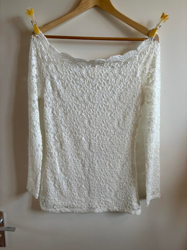 Sexy witte kanten top, Kleding | Dames, Wit, Ophalen of Verzenden, Zo goed als nieuw, Lange mouw