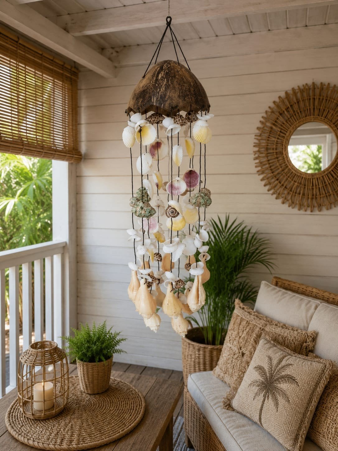 schelpenhanger kokosnoot, Huis en Inrichting, Beige, Boho, Ophalen of Verzenden, Natuurlijk materiaal