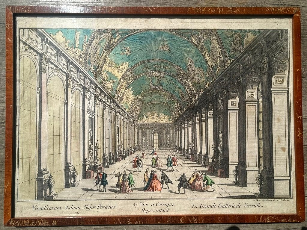 Antieke Opticaprent Versailles ca. 1760 Daumont Paris, Architectuur, Ophalen of Verzenden, Gravure, 1700 - 1799