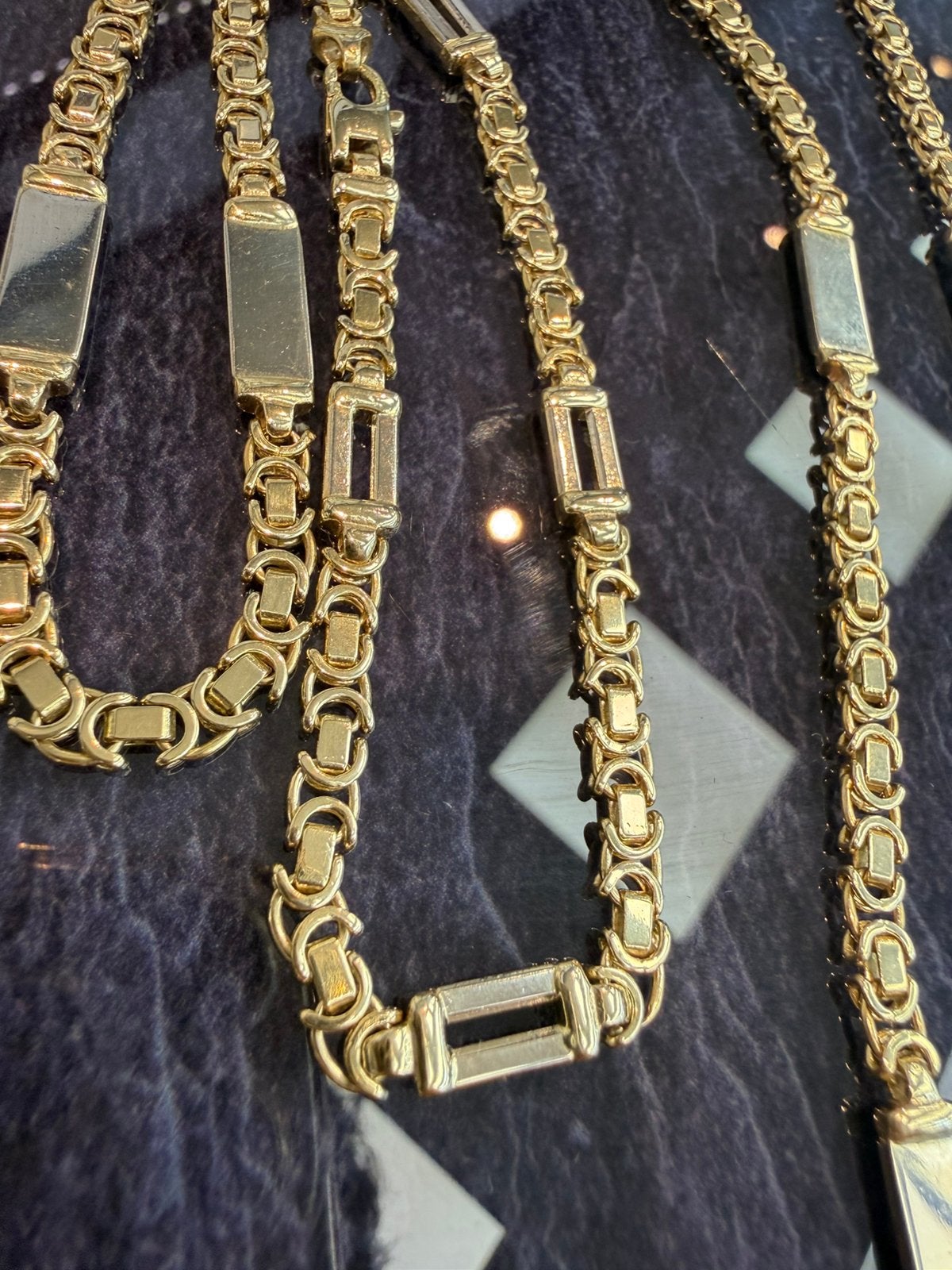 Prachtige 14k gouden platte konings set ketting en armband, Ophalen of Verzenden, Goud, Goud