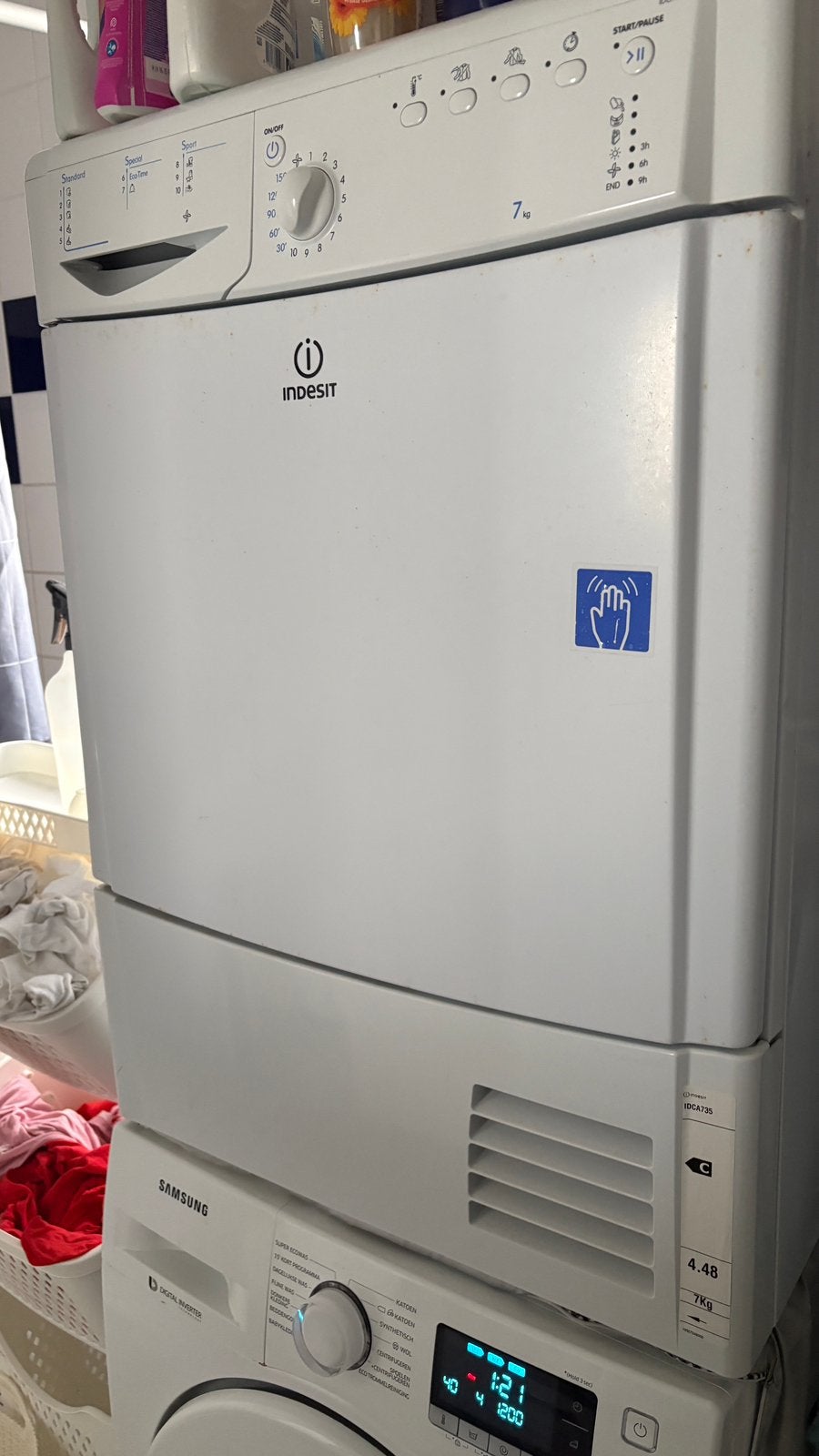 Condensdroger 7kg Indesit IDCA735, Witgoed en Apparatuur, Wasdrogers, Ophalen, 6 tot 8 kg, Gebruikt, 85 tot 90 cm