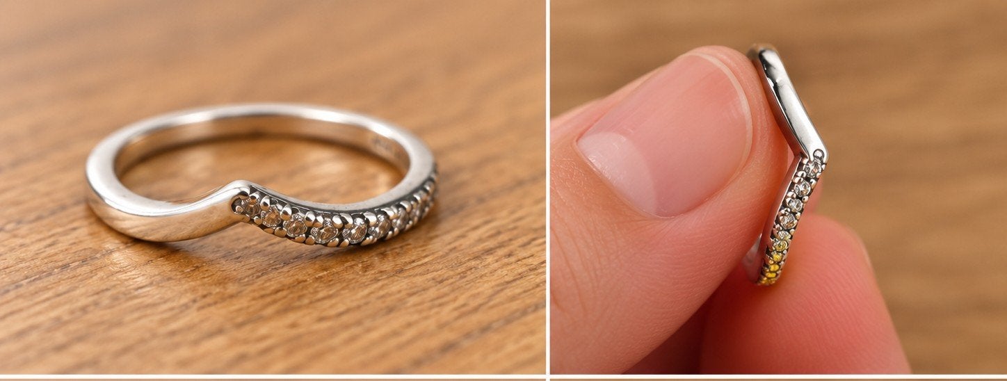 Pandora Wishbone Ring met Zirkonia - Zilver, Met kristal, Ophalen of Verzenden, Zo goed als nieuw, 17 tot 18