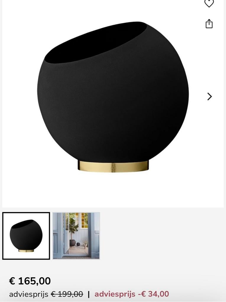 Zwarte plantenpot met gouden ring, Ophalen, Nieuw, Zwart, Minder dan 50 cm