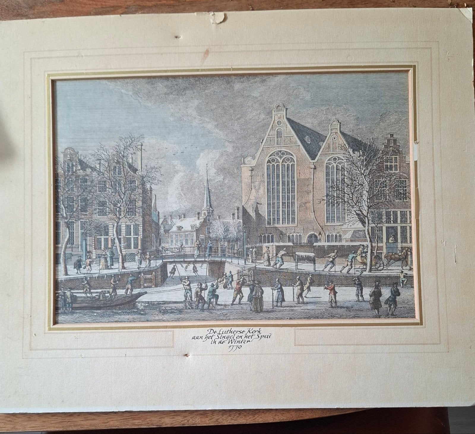 Ant Lutherse Kerk aan het Singel en het Spui in de Winter, Antiek en Kunst, Kunst | Etsen en Gravures, Stadsgezicht, Ophalen of Verzenden