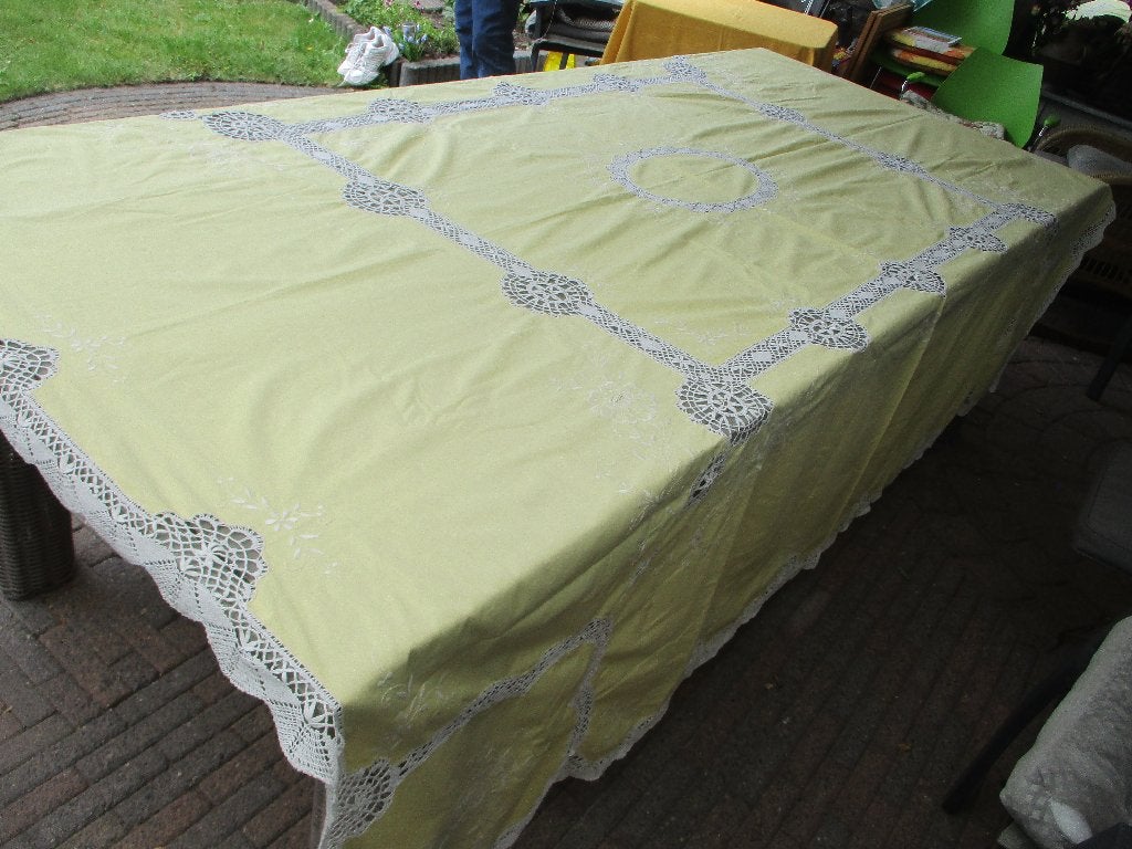 Groot licht geel Vintage  tafelkleed,v.a 30,00e, Vintage jr 60/70, Gebruikt, Geel, 200 cm of meer